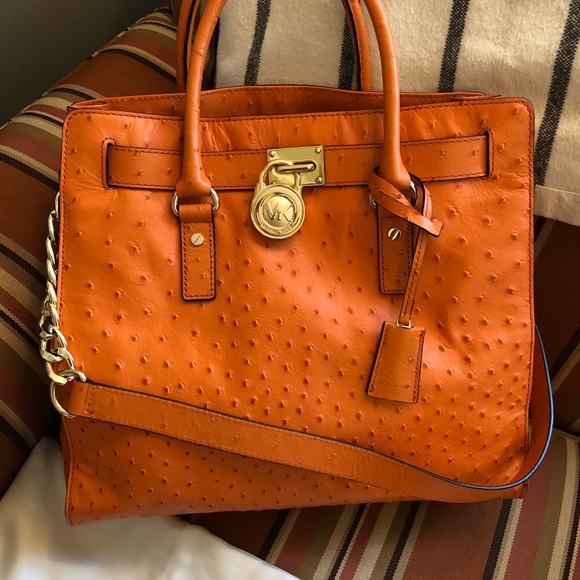MK Large Orange Ostrich Bag Hamilton - Picture 8 of 8